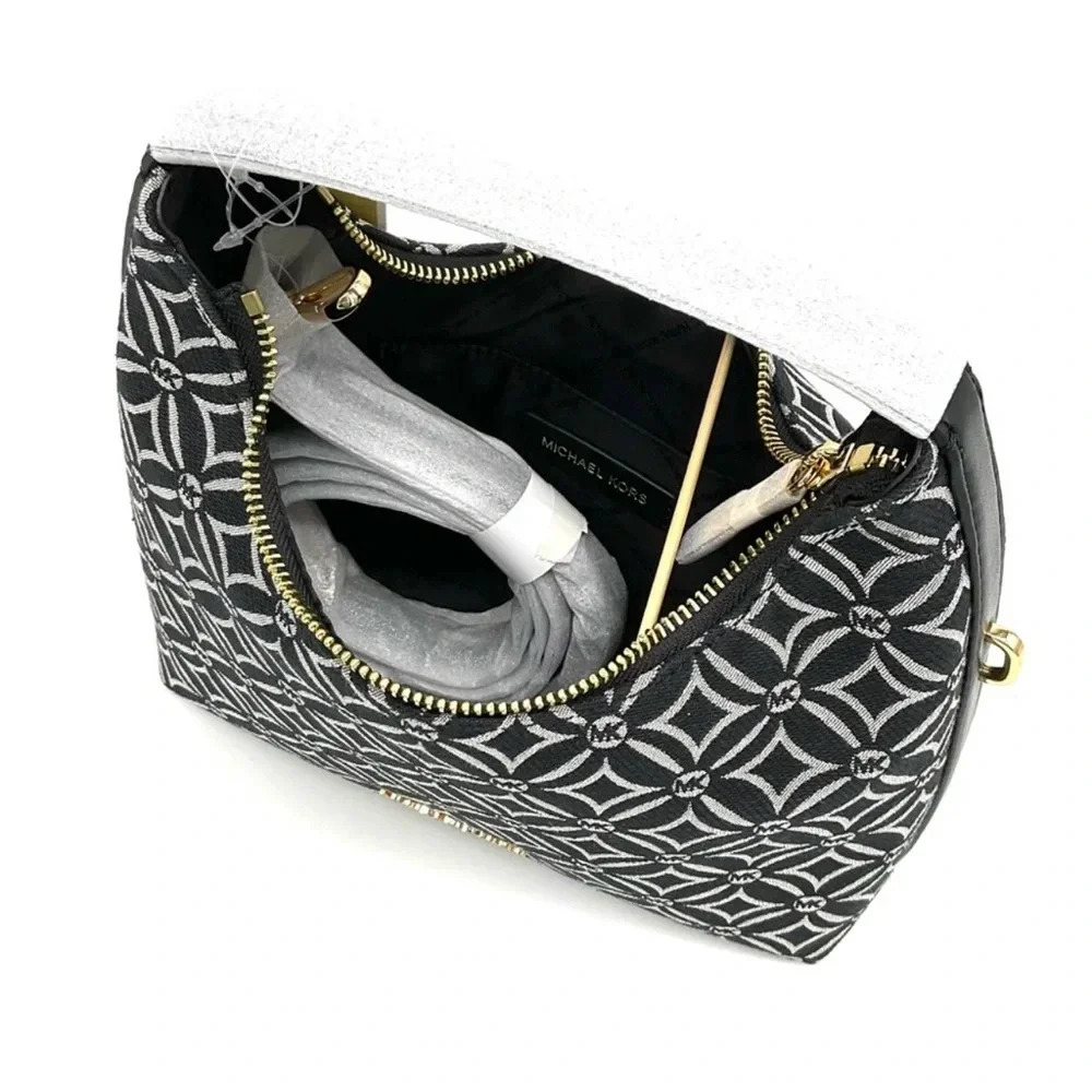 Michael Kors Ember Small Logo Jacquard Messenger Bag Black - Picture 8 of 11